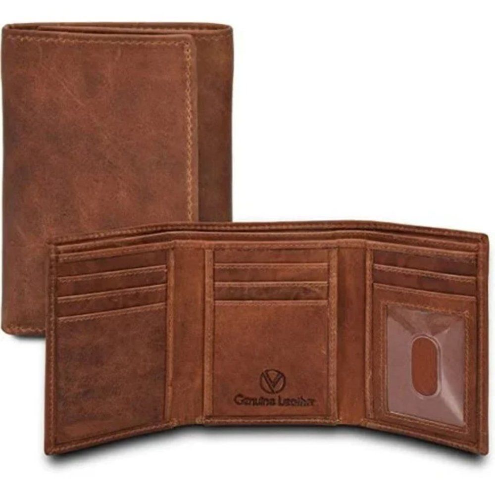 New Leather RFID Blocking Slim Trifold Wallet for Men, Vintage Cognac